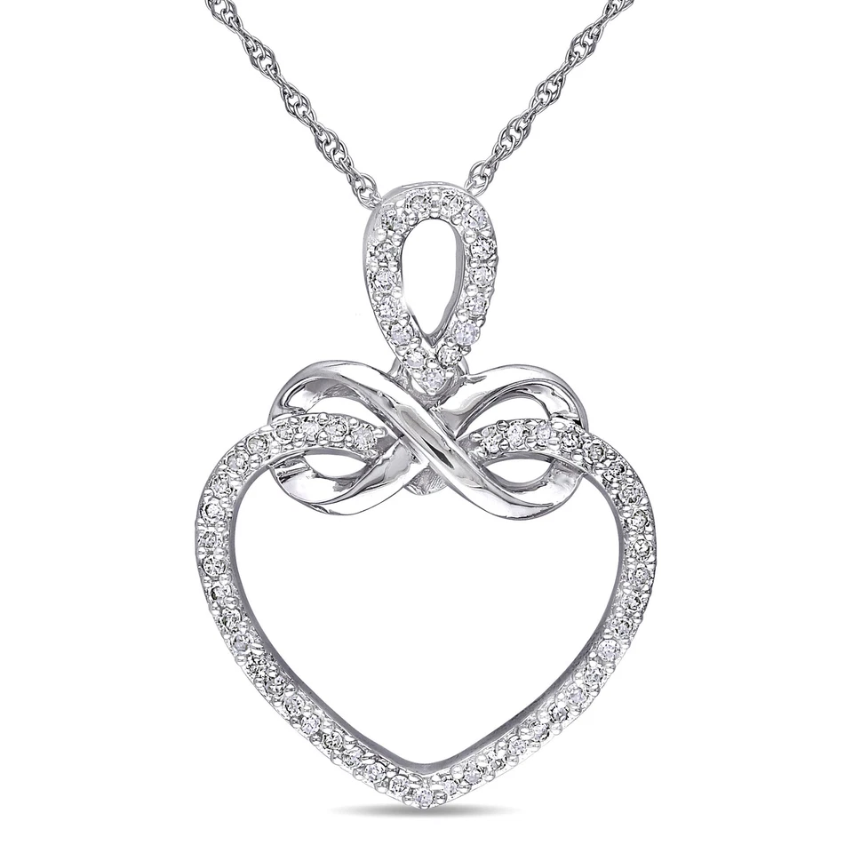 Amour 10k White Gold 1/5CT TDW Diamond Heart Infinity Necklace