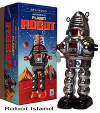 PLANET ROBOT TIN WINDUP ROBBY THE ROBOT CHROME FORBIDDEN PLANET SPACE TOY-SALE 