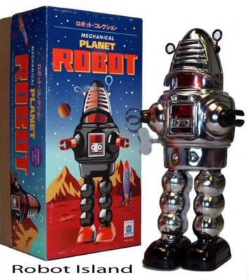 PLANET ROBOT TIN WINDUP ROBBY THE ROBOT CHROME FORBIDDEN PLANET SPACE TOY-SALE!