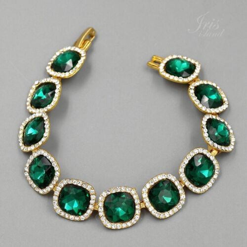 Damska pozłacana zielona kryształ stras bransoletka tenisowa gorąca modna biżuteria - Zdjęcie 1 z 5