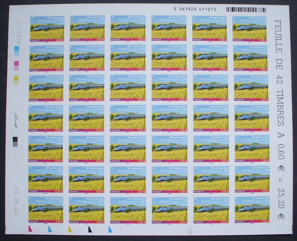 AA n°603 N** en feuille complète: 30 ans de la mise en service du T.G.V. - Photo 1/1