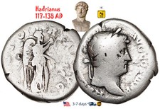 Ancient Roman Empire Coin Silver Denarius Hadrian 117 - 138 AD Authentic #30000