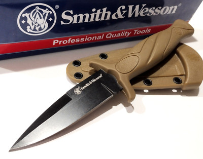 Smith & Wesson Black Spear Point Dagger Trench Boot Knife Tan Scabbard New