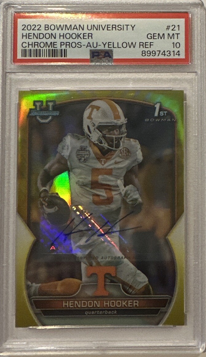 2022 Bowman University Chrome Hendon Hooker Auto Yellow Refractor /75 PSA 10