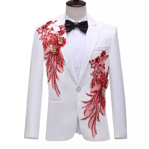 Men Sequin Flower Rhinestone Coat Slim Fit Jacket Suit Blazer Wedding Party Top - Picture 4 of 15