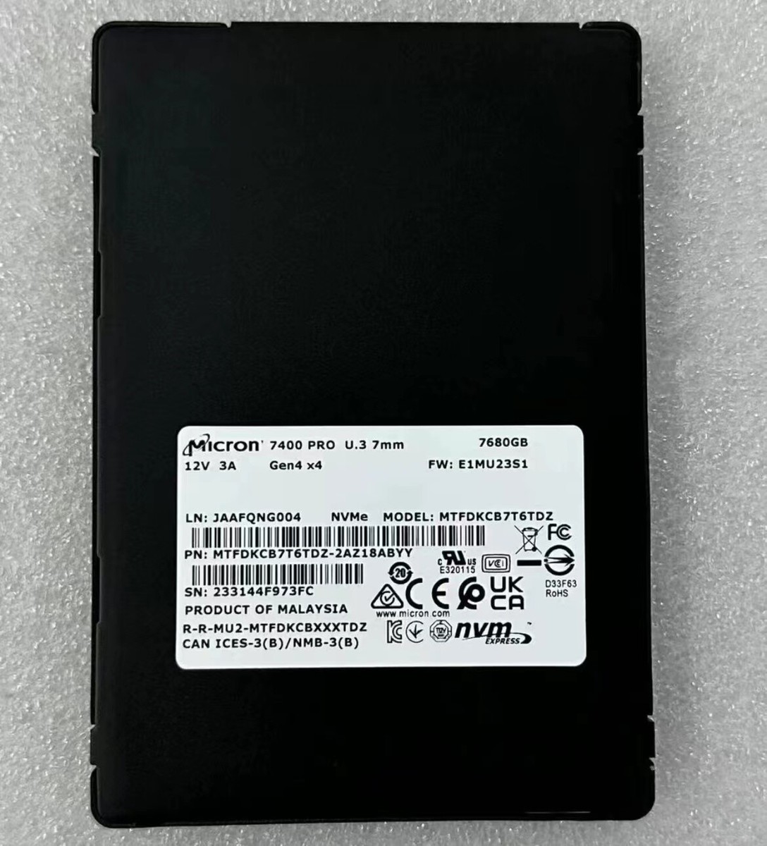 7.68TB SSD MICRON 7400 pro U.3 7mm 7680GB Gen x4 FW:E1MU23S1