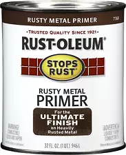 Rust-Oleum 7769502 Stops Rust Rusty Metal Primer Brush Paint, 1 Quart, Flat Brow