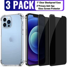 For iPhone 14 13 12 11 Pro Max Privacy AntiSpy GLASS Screen Protector Clear Case