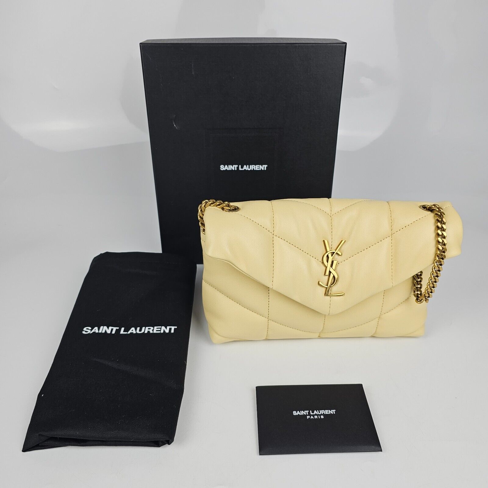 Saint Laurent Loulou Toy Ysl Puffer Quilted Lambskin Crossbody Bag Jaune Pale