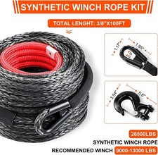 38x100ft 26500lbs Synthetic Winch Rope Winch Line Cable Wwinch Hook For Truck