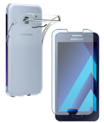 For SAMSUNG GALAXY A5 2017 TEMPERED GLASS SCREEN PROTECTOR + CLEAR TPU CASE A 5