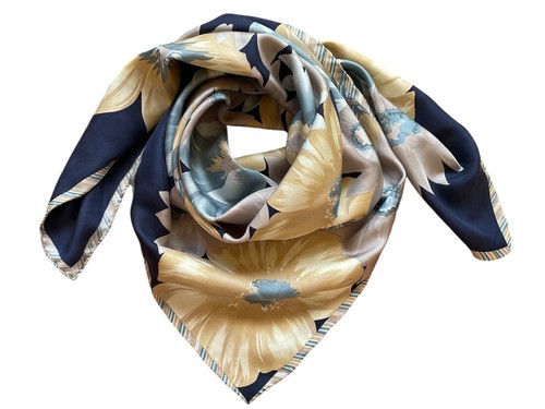 Jones New York Blue Camel Gray Floral 100% Silk Square Scarf 35" - Picture 2 of 13