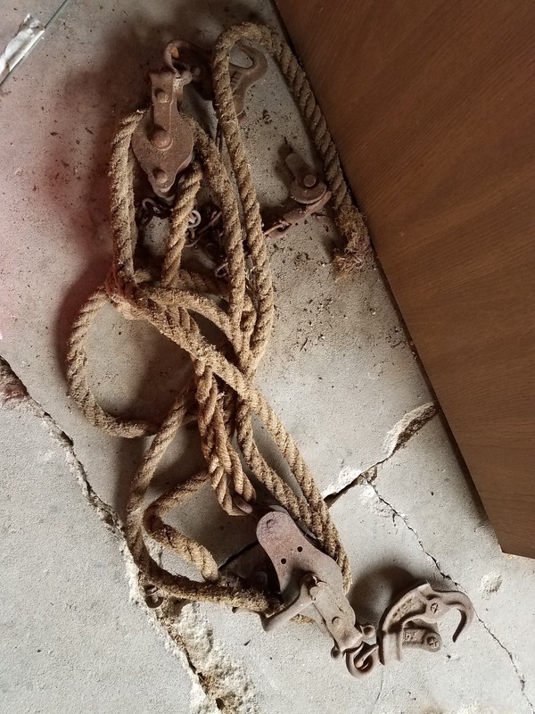 Antique Pulley System Rope Fence Stretcher 2 Double Pulleys block tackle
