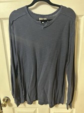 32 Bar Blues Sweater Mens XL Blue Knit Ribbed Raw Edges Cotton Crewneck