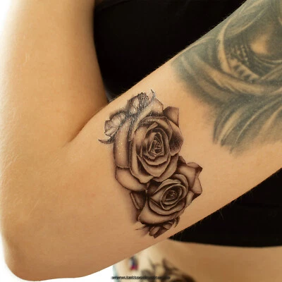 TATTOODRUCKER 2 x Rose Tattoo in Black - Realistic Style - Temporary Body Tattoo - T125 (2)