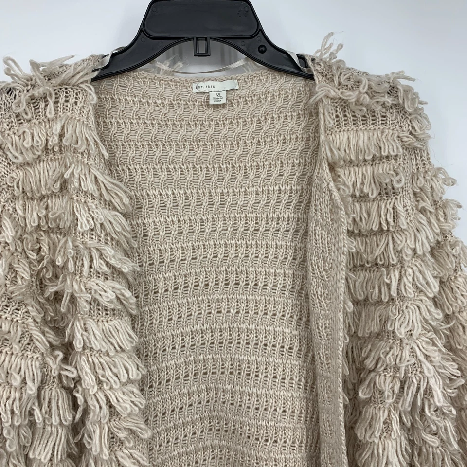 Cárdigan Cato para mujer talla mediana beige flecos frente abierto tejido boho Foto 3 de 4