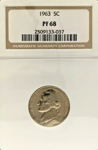 1963 JEFFERSON NICKEL GRADED PF 68 BY NGC