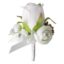 Groom Boutonniere for Men Corsage and Boutonniere Set Prom White 