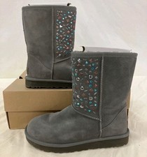 UGG Classic Leather Suede Short Jewel Stud II Boots Sequin Women's Size 6