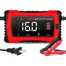16-Amp Smart Battery Charger 6V/12V/24V , Fully Automatic Trickle Charger Ma...