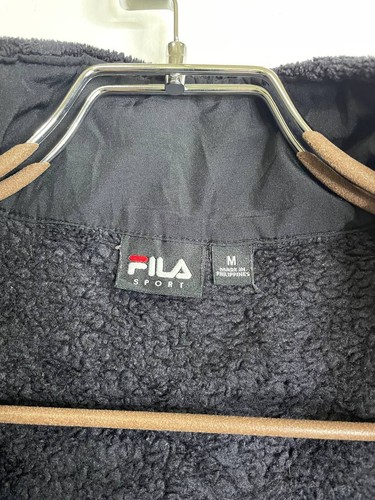 Vintage FILA Sport Fleece Zip Jacket Black Sherpa M - Picture 6 of 8