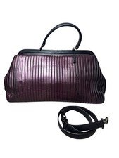 Limited Edition DOLCE & GABBANA Purple Pleated & Black Leather Framed Doctor Bag