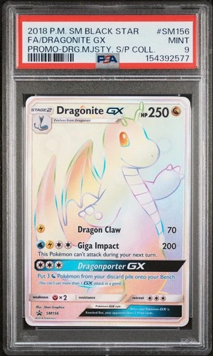 2018 POKEMON SM BLACK STAR PROMO #SM156 FULL ART/DRAGONITE GX PSA 9