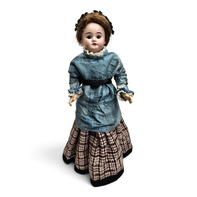 Antique German Fleischmann Bisque Head Doll, Composition Body, Fixed Eyes,1890s