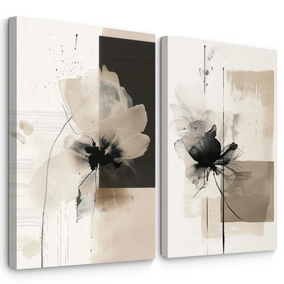 Modern Abstract Floral Wall Art Minimalist Neutral Canvas Painting Decor Beig...