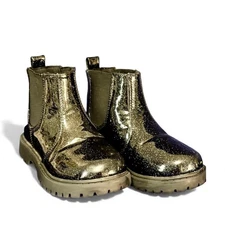 Kids Glitter Chelsea Boots Black Metallic Sparkle Pull On Chunky Sole Size 9