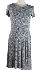 Ann Taylor Loft Blue White Geometric Dress Fit & Flare Knee Length  2