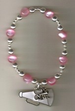 Love to Cheer Cheerleader Pink and Silver beads with Megaphone and Silver Charm