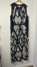 Pure Energy Maxi Dress Size 1X Sleeveless Chiffon, Black and White Snake Print