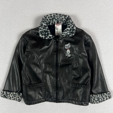 Park Bench Kids Leather Jacket Cat Leopard Print Collar Size 4T Y2K Vintage