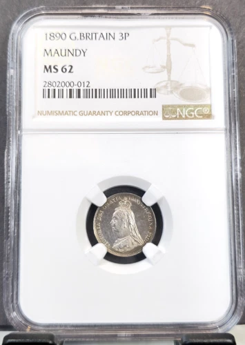 1890 GREAT BRITAIN SILVER 3 PENCE QUEEN VICTORIA MAUNDY NGC MS 62 RARE COIN