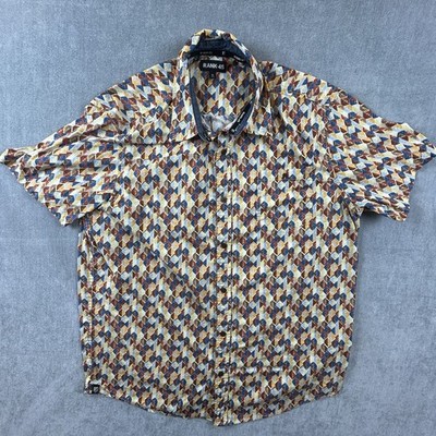 Rank 45 Mens Medium Button Up Short Sleeve Geometric Casual Shirt