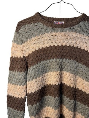 VTG Cherry Stix LTD Women Striped Knit Sweater Brown Beige Cozy Timeless Size 38