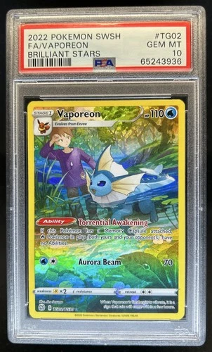 2022 Pokemon Brilliant Stars Vaporeon Trainer Gallery Full Art #TG02/TG30 PSA 10