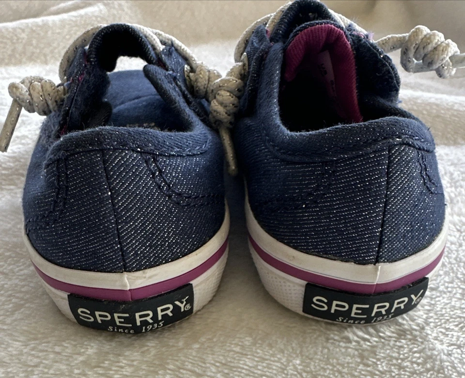 Sperry Top Sider 蓝色牛仔闪亮学步女孩鞋 6M 码运动鞋 — 第 4/4 张图片