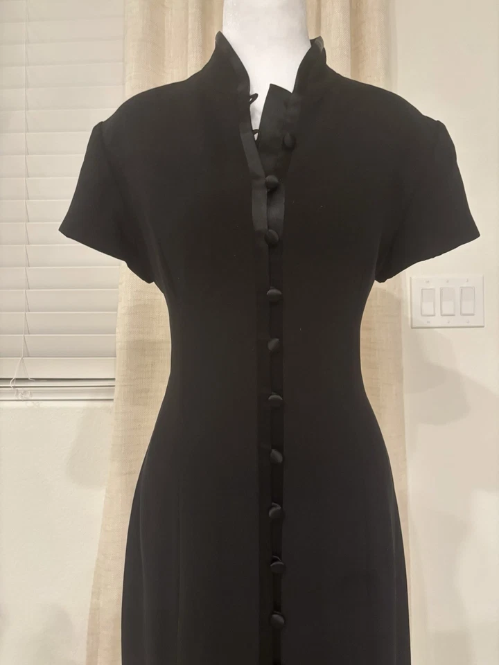 VTG JONES NY Black Silk Velvet Burnout Dress Mandarin Collar 12 Y2K Whimsigoth - Image 4 of 4