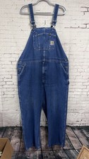Vintage Carhartt Bib Overalls Men  s 46x30 Blue Denim R07 D8T Jeans Coveralls EUC