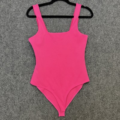 Scuba Modern Square Neck Tank Bodysuit Sleeveless Pink L Festival Rave Barbie
