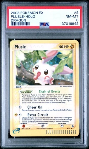 2003 POKEMON EX DRAGON #8 PLUSLE-HOLO PSA 8