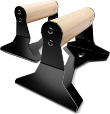 Parallettes - Push up Handles with Ergonomic Wooden Handles & Heavy-Duty Steel -