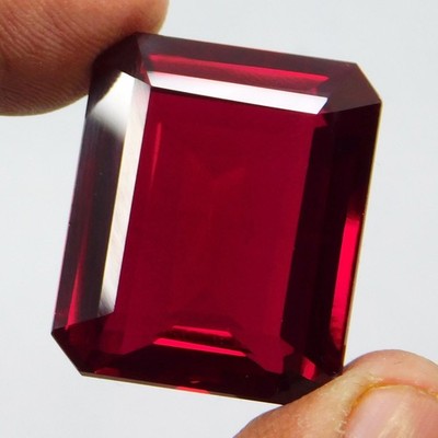 Natural 84.40 Ct Mozambique Red Ruby Emerald Cut Loose Gemstone Certified