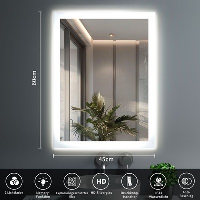 GIMBELEN LED BadSpiegel, 45x60 cm, Antibeschlag,Kaltweiß,Warmweiß Tastenschalter