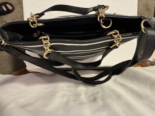 Tommy Hilfiger Black & White Striped Satchel Purse Shoulder Bag Crossbody - Bild 4 von 6