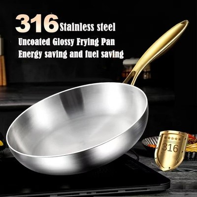 Edelstahl 316 Pfanne Ø 22cm - 30cm | Induktion & Gas | unbeschichtet & rostfrei