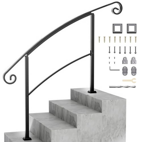  4-5 Step Handrails for Outdoor Steps with 4-5 steps (4.5 ft) Curved Black - Picture 1 of 6