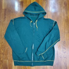 1970's Vintage Green Zip Hoodie Made in USA Size Medium BEST Zipper